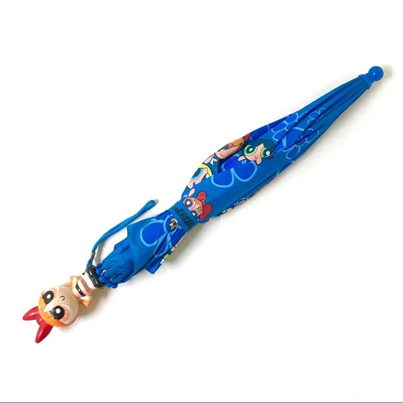 Y2K vintage Powerpuff Girls Cartoon Blossom Bubbles buttercup blue umbrella - Picture 3 of 4